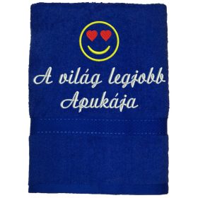  "A világ legjobb apukája" felirattal + smile-val hímzett törölköző, királykék