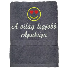   "A világ legjobb apukája" felirattal + smile-val hímzett törölköző, szürke