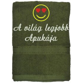   "A világ legjobb apukája" felirattal + smile-val hímzett törölköző, moha