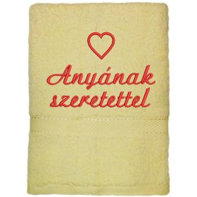   "Anyának szeretettel" felirattal + szívvel hímzett törölköző, krém
