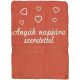 "Anyák napjára szeretettel" felirattal + szívekkel hímzett törölköző, lazac