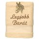 „Legjobb barát” felirattal + lófejjel hímzett törölköző, krém – hímzett ajándék törölköző barátnak