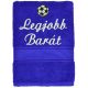 „Legjobb barát” felirattal + focilabdával hímzett törölköző, királykék – hímzett ajándék törölköző barátnak
