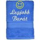 „Legjobb barát” felirattal + smile-val hímzett törölköző, acélkék – hímzett ajándék törölköző barátnak