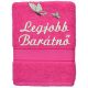 „Legjobb barátnő” felirattal + pillangókkal hímzett törölköző, pink – hímzett ajándék törölköző barátnőnek