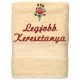 "Legjobb keresztanya" felirattal + rózsával hímzett törölköző, krém