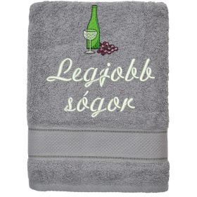 „Legjobb sógor” felirattal + borral hímzett törölköző, szürke – hímzett ajándék törölköző sógornak