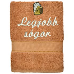 „Legjobb sógor” felirattal + sörrel hímzett törölköző, kávé – hímzett ajándék törölköző sógornak