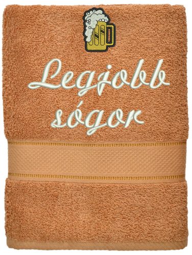 „Legjobb sógor” felirattal + sörrel hímzett törölköző, kávé – hímzett ajándék törölköző sógornak