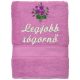 "Legjobb sógornő" felirattal + ibolyával hímzett törölköző, világoslila