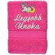 "Legjobb unoka" felirattal + unikornissal hímzett törölköző, pink