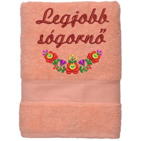 „Legjobb sógornő” felirattal + matyó mintával hímzett törölköző, barack – hímzett ajándék törölköző sógornőnek
