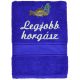 "Legjobb horgász" felirattal + ponttyal hímzett törölköző, királykék