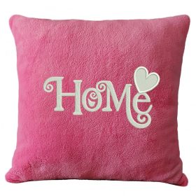 „Home” feliratos hímzett díszpárna, rózsaszín – otthon dekoráció