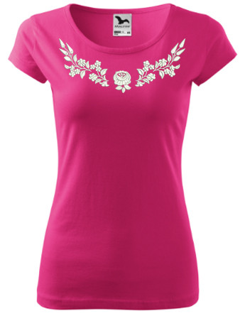 Kalocsai mintás női, környakú, pink póló XS