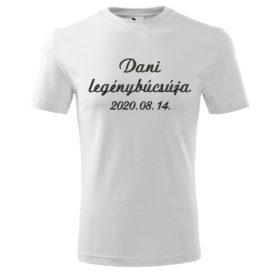 Feliratos hímzett férfi póló, fehér S – legénybúcsúra  feliratos póló