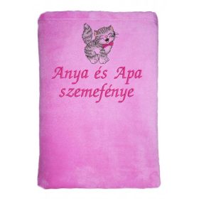   "Anya, apa szemefénye" felirattal hímzett gyerek pléd + cica, rózsaszín