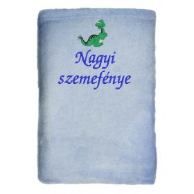   "Nagyi szemefénye" felirattal hímzett gyerek pléd + dinó, világos kék