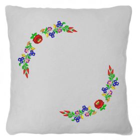 Kalocsai mintával hímzett díszpárna, fehér