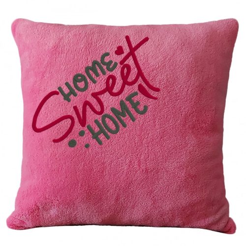 "Home Sweet Home" felirattal hímzett díszpárna, rózsaszín