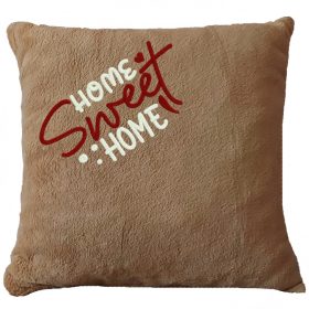 „Home Sweet Home” feliratos hímzett díszpárna, mogyoró – otthon dekoráció