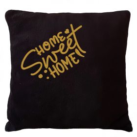 „Home Sweet Home” feliratos hímzett díszpárna, fekete – otthon dekoráció