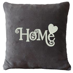 „Home” feliratos hímzett díszpárna, szürke – otthon dekoráció