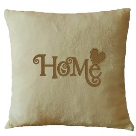 „Home” feliratos hímzett díszpárna, krém – otthon dekoráció