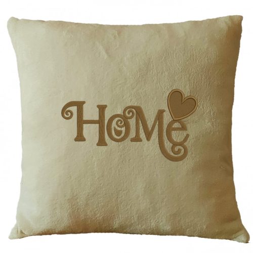 „Home” feliratos hímzett díszpárna, krém – otthon dekoráció