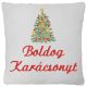 "Boldog karácsonyt" felirattal + karácsonyfával hímzett párna, fehér - karácsonyi ajándék
