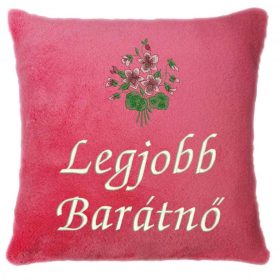   "Legjobb Barátnő" felirattal + ibolyacsokorral hímzett párna, lazac