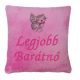 "Legjobb Barátnő" felirattal + cicával hímzett párna, rózsaszín