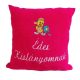 "Édes Kislányomnak" felirattal + virágos kacsával hímzett párna, pink