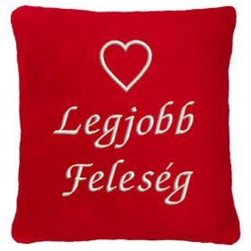   "Legjobb feleség" felirattal + szívvel hímzett párna, piros