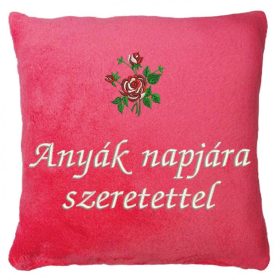  "Anyák napjára szeretettel" felirattal + rózsával hímzett párna, lazac