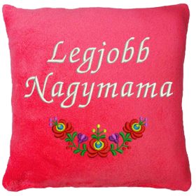   "Legjobb nagymama" felirattal + matyó mintával hímzett párna, lazac