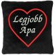 "Legjobb Apa" felirat szívben hímzett párna, fekete