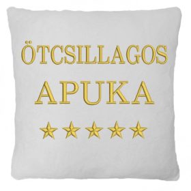   "Ötcsillagos Apuka" felirattal + csillagokkal hímzett párna, fehér 