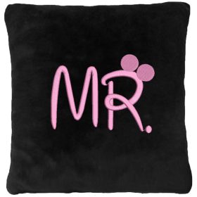   "Mr." felirattal hímzett párna, fekete - pink betűvel