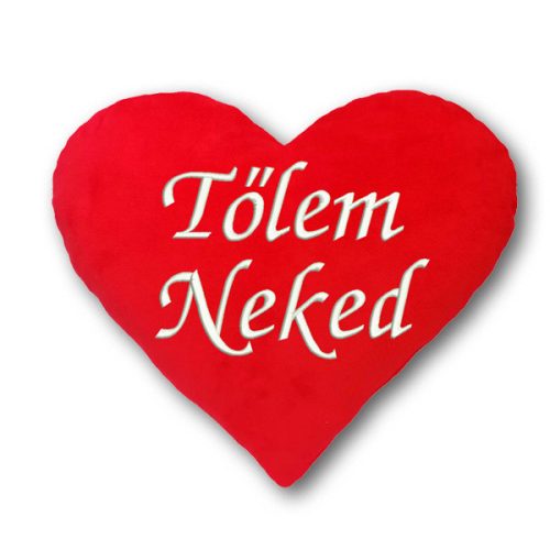 "Tőlem Neked" felirattal hímzett szíves párna - ajándékötlet