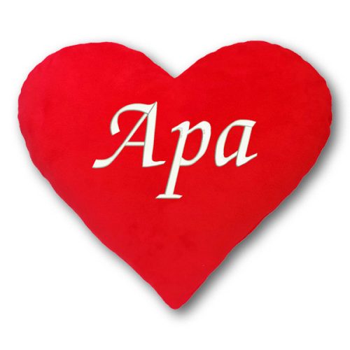 Hímzett „Apa” feliratú szíves párna, szeretetteljes ajándék apukáknak