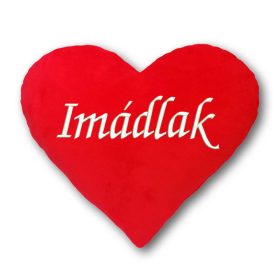 Hímzett „Imádlak” feliratú szíves párna, romantikus szerelmes ajándék
