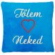 "Tőlem Neked" felirattal + szívvel hímzett párna, türkizkék