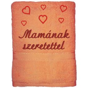  "Mamának szeretettel" felirattal + szívekkel hímzett törölköző, barack