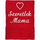 Piros hímzett „Szeretlek Mama” feliratú törölköző szív mintával, ajándék anyukának