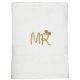Mr hímzett törölköző,  fehér arany cérnával