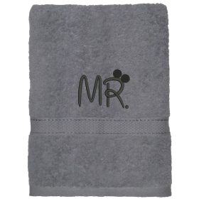 Mr hímzett törölköző,  szürke fekete cérnával