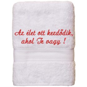 Fehér hímzett törölköző egyedi felirattal