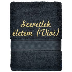 Fekete hímzett törölköző egyedi felirattal