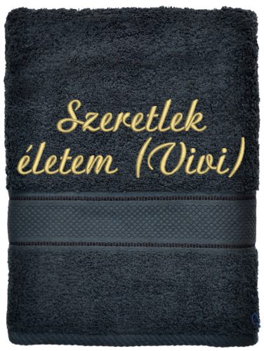 Fekete hímzett törölköző egyedi felirattal